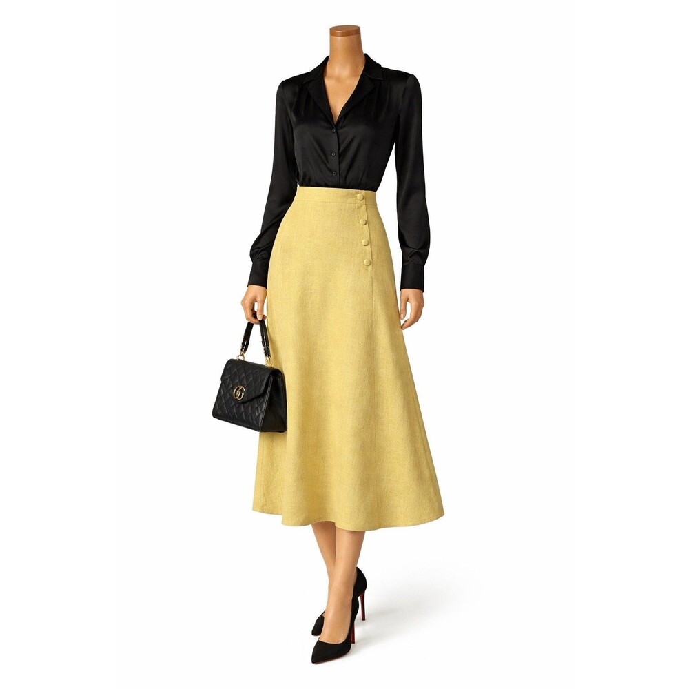 High-Rise Yellow A-Line Mini Skirt with Side Button Accent